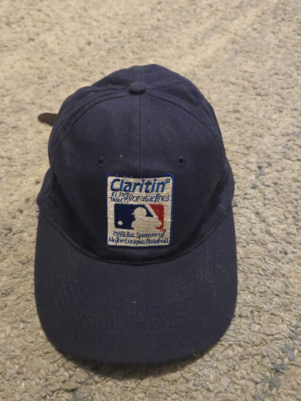 Vintage Claritin MLB Official Sponsor Hat Navy Blue Leather Strapback Baseball C